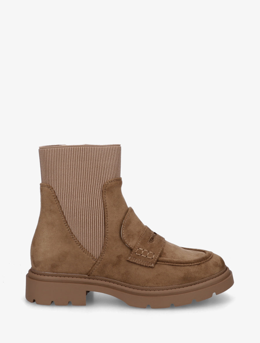 Bottines en suédine style mocassin - Taupe - 1