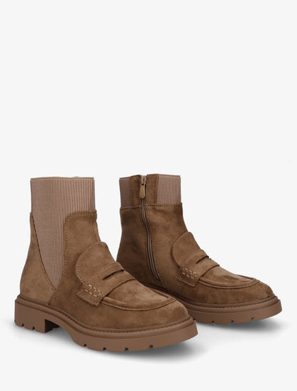 Bottines en suédine style mocassin - Taupe - 4