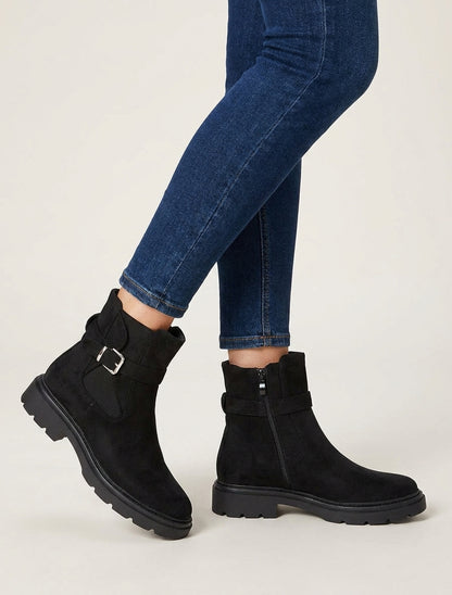 Bottines élastiquées en suédine à boucle - Noir