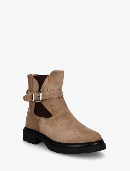 Bottines élastiquées en suédine à boucle - Taupe - 2
