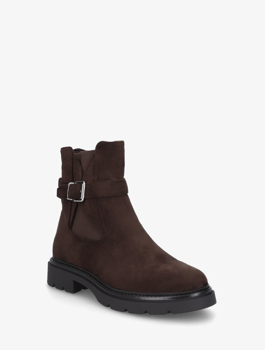 Bottines élastiquées en suédine à boucle - Marron - 2