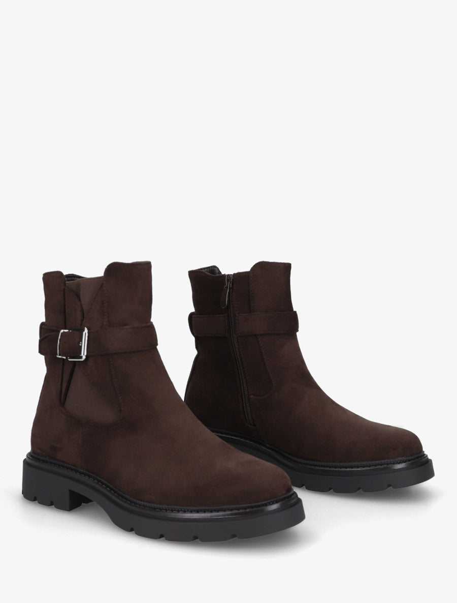 Bottines élastiquées en suédine à boucle - Marron - 4