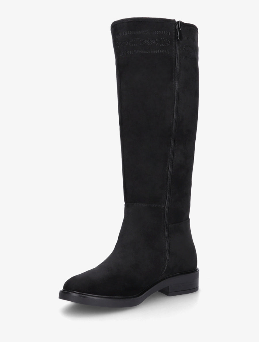 Bottes suédine à coutures fantaisies - Noir - 3