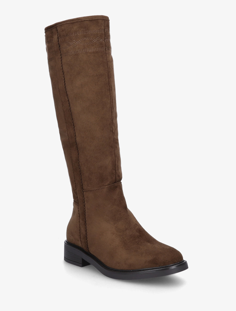 Bottes suédine à coutures fantaisies - Marron - 2