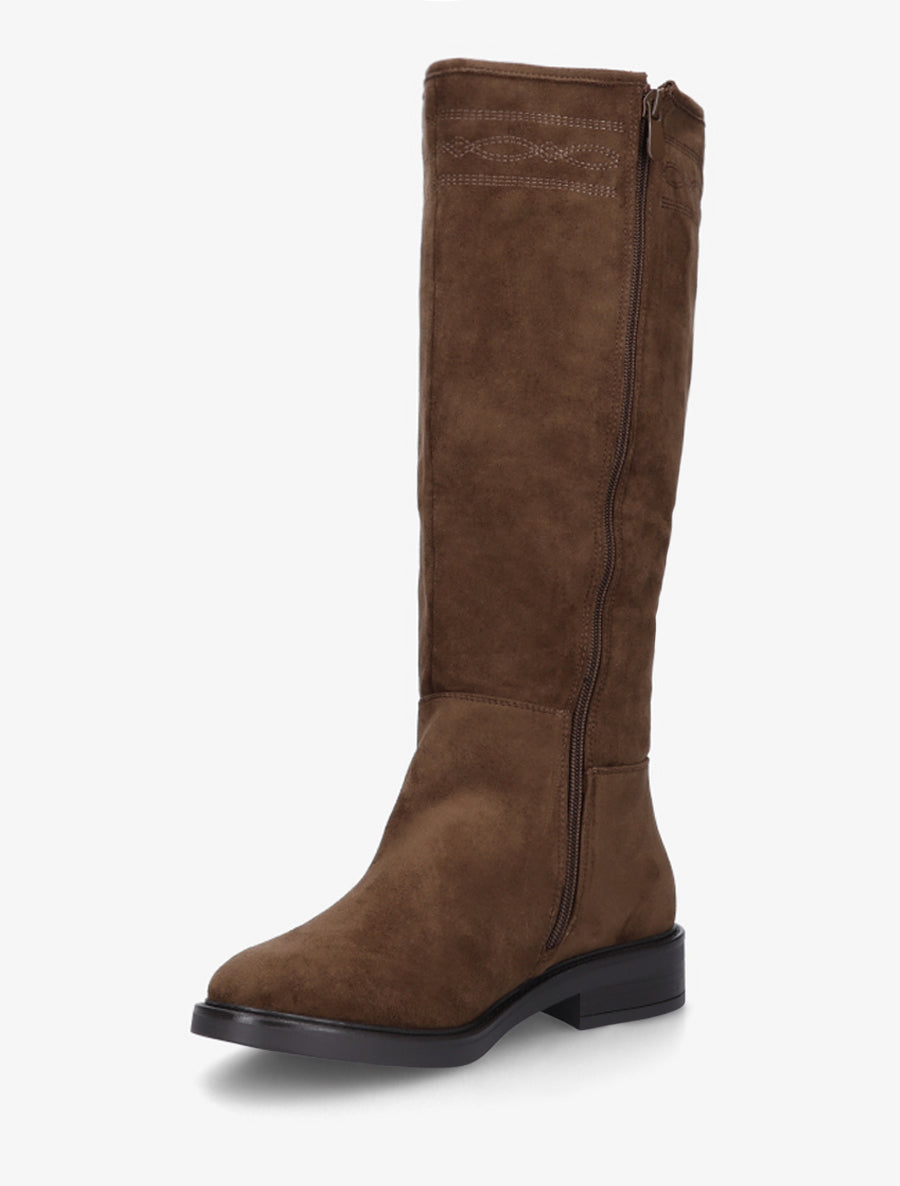 Bottes suédine à coutures fantaisies - Marron - 3