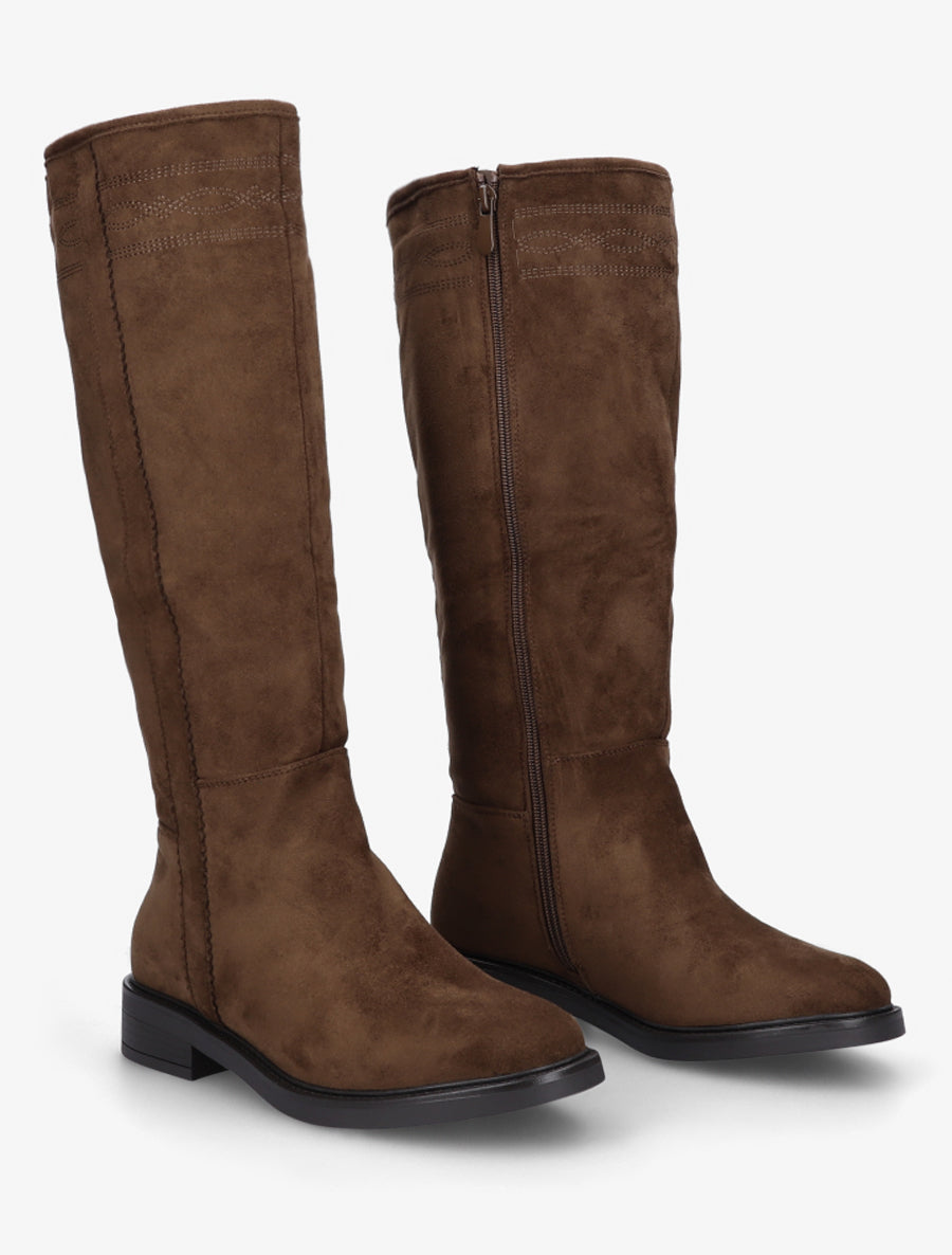 Bottes suédine à coutures fantaisies - Marron - 4