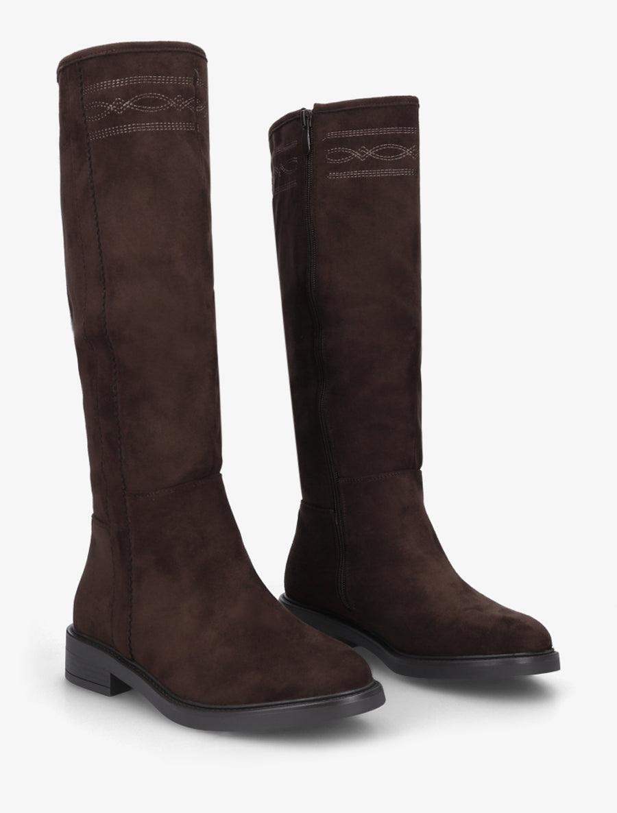 Bottes suédine à coutures fantaisies - Chocolat - 4