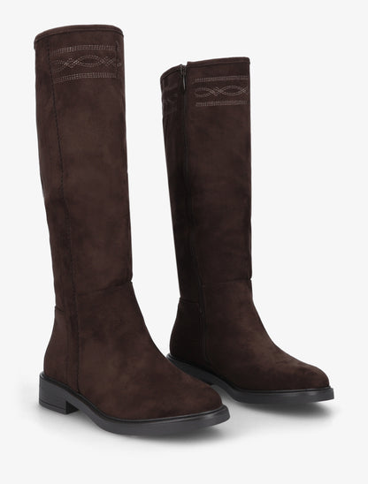Bottes suédine à coutures fantaisies - Chocolat - 4