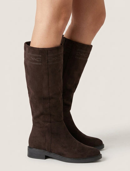 Bottes suédine à coutures fantaisies - Chocolat