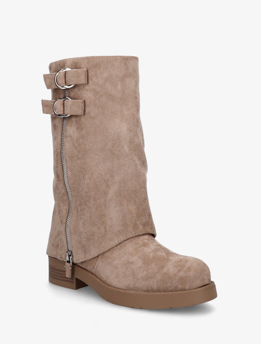 Bottines renversées en suédine à zip décoratif - Taupe - 2