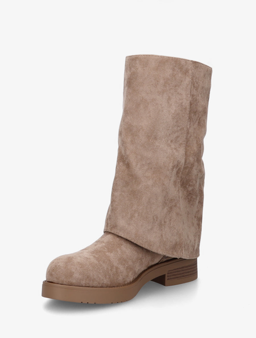 Bottines renversées en suédine à zip décoratif - Taupe - 3