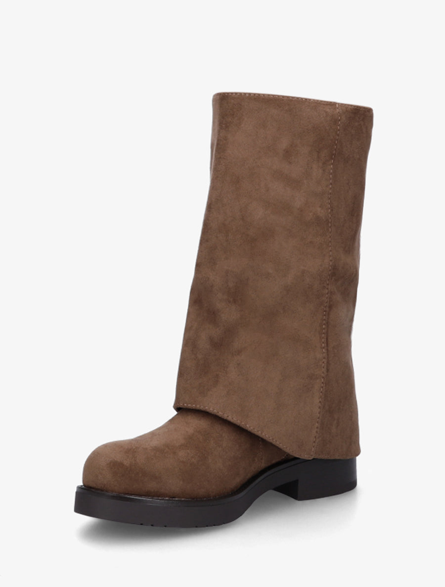 Bottines renversées en suédine à zip décoratif - Marron clair - 3