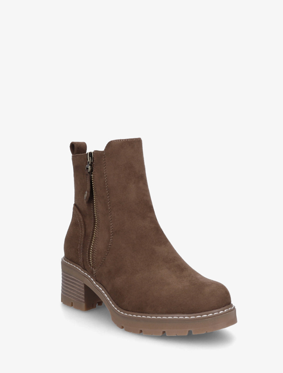Bottines à talon en suédine - Marron - 2