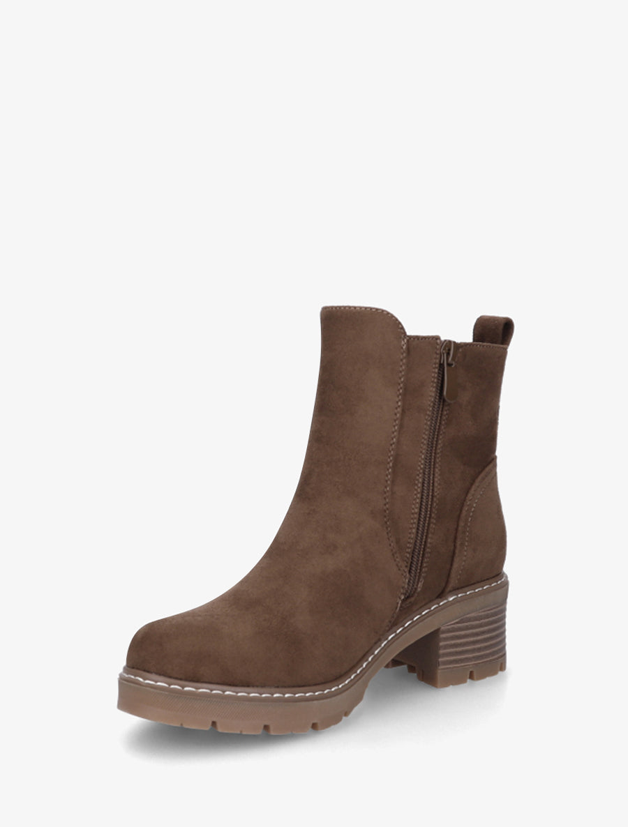 Bottines à talon en suédine - Marron - 3