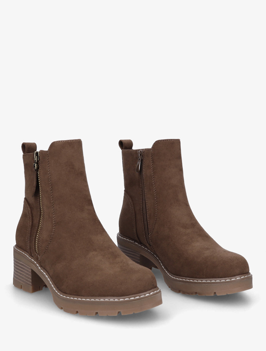 Bottines à talon en suédine - Marron - 4