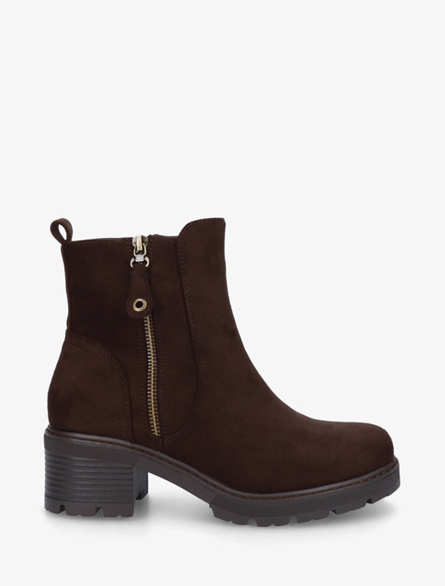 Bottines à talon en suédine - Chocolat - 1