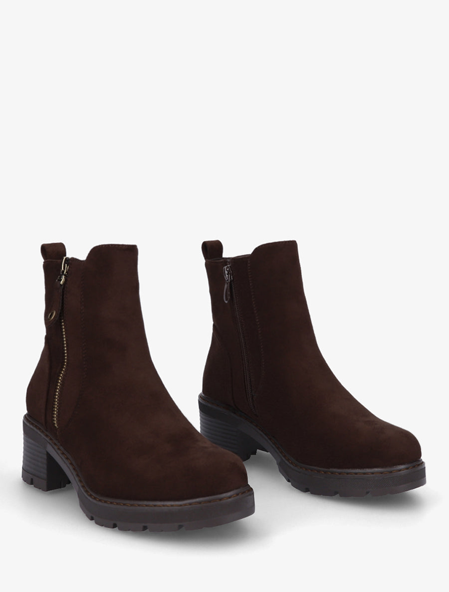 Bottines à talon en suédine - Chocolat - 4