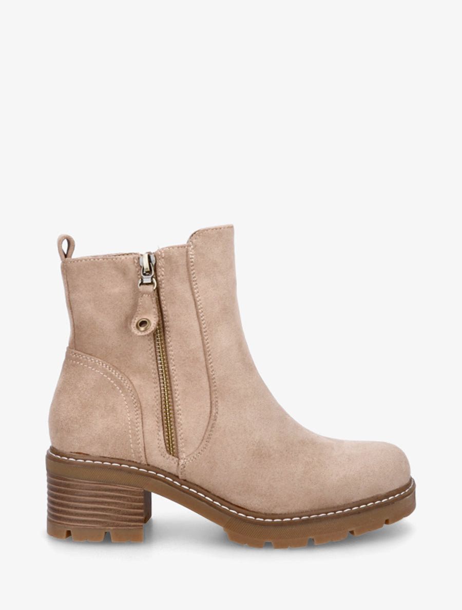 Bottines à talon en suédine - Taupe - 1
