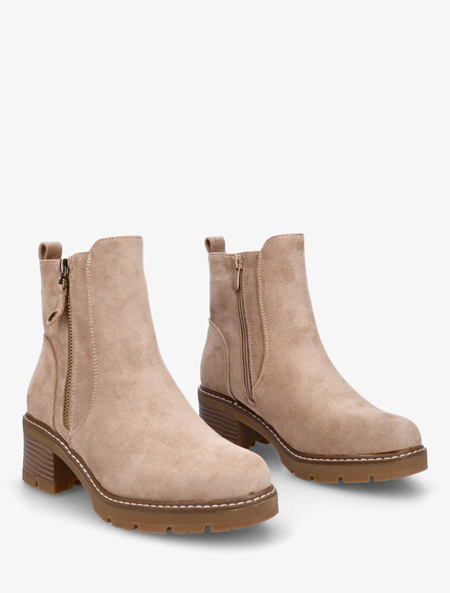 Bottines à talon en suédine - Taupe - 4