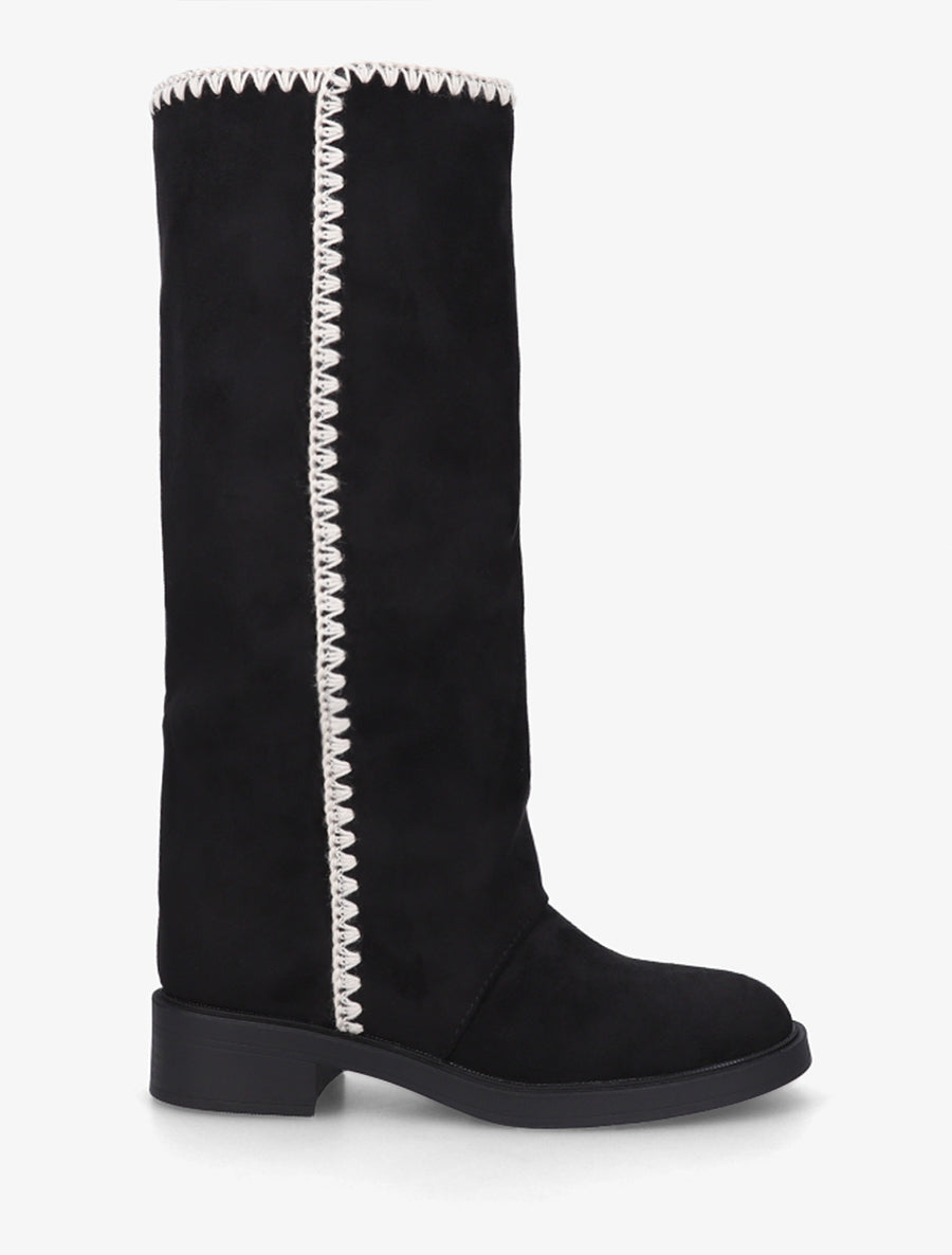 Bottes suédine brodées - Noir - 1