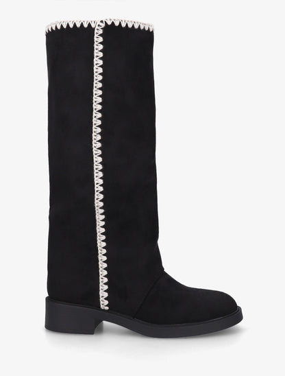 Bottes suédine brodées - Noir - 1