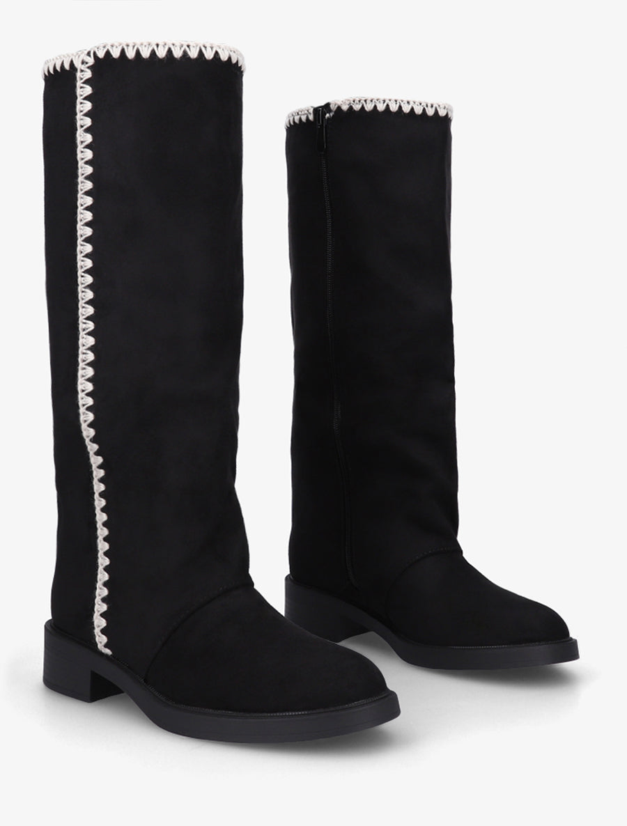 Bottes suédine brodées - Noir - 4