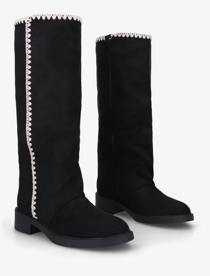 Bottes suédine brodées - Noir - 4
