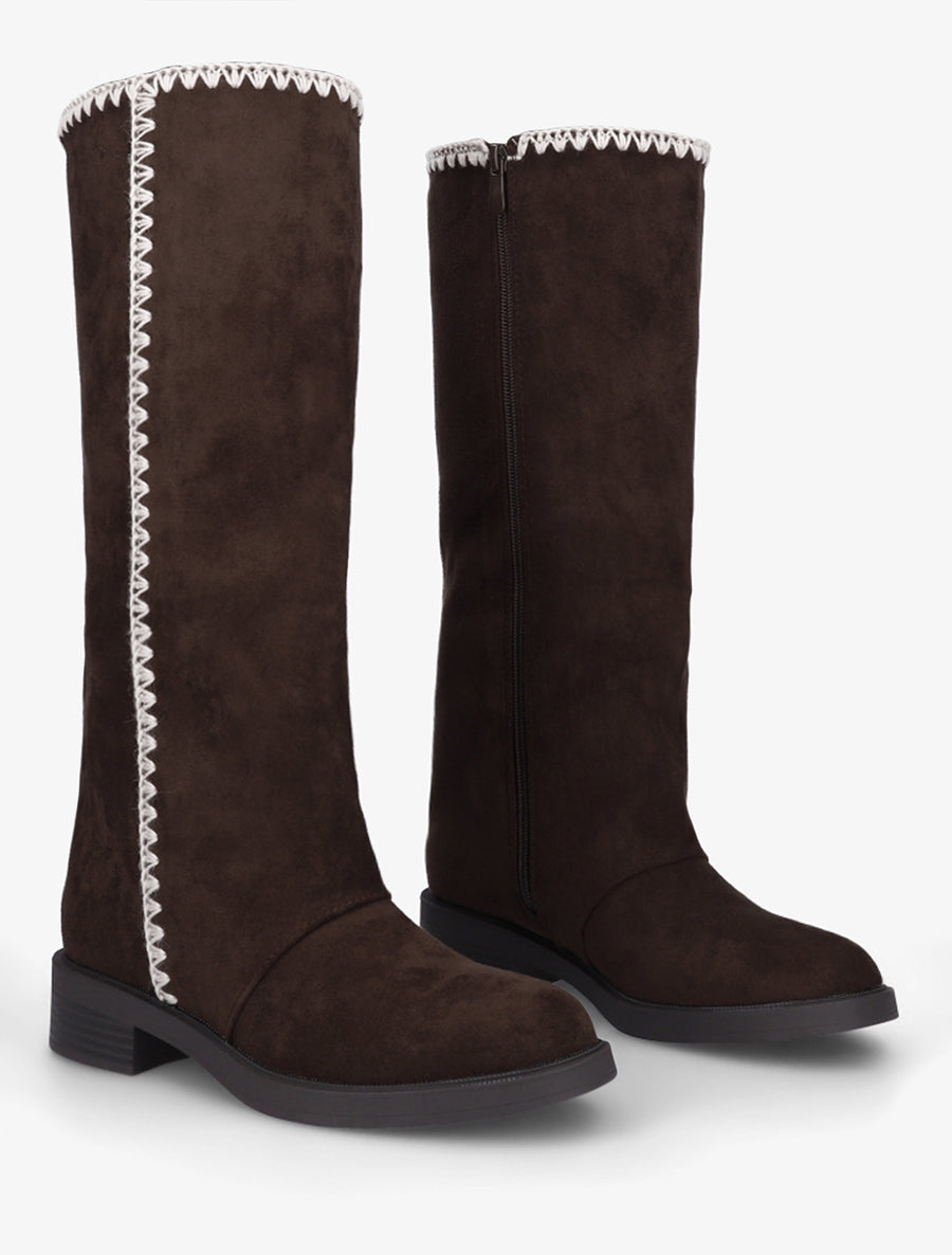 Bottes suédine brodées - Chocolat - 4