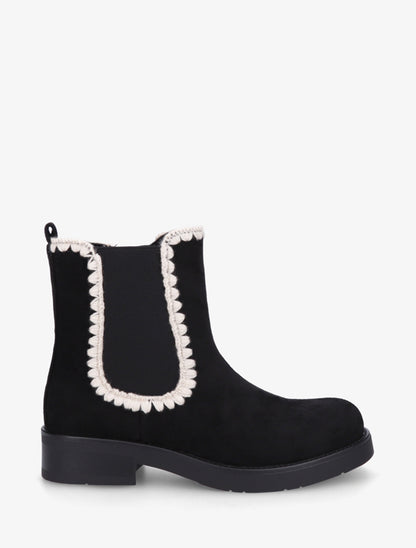 Bottines suédine élastiquées à broderies - Noir - 1
