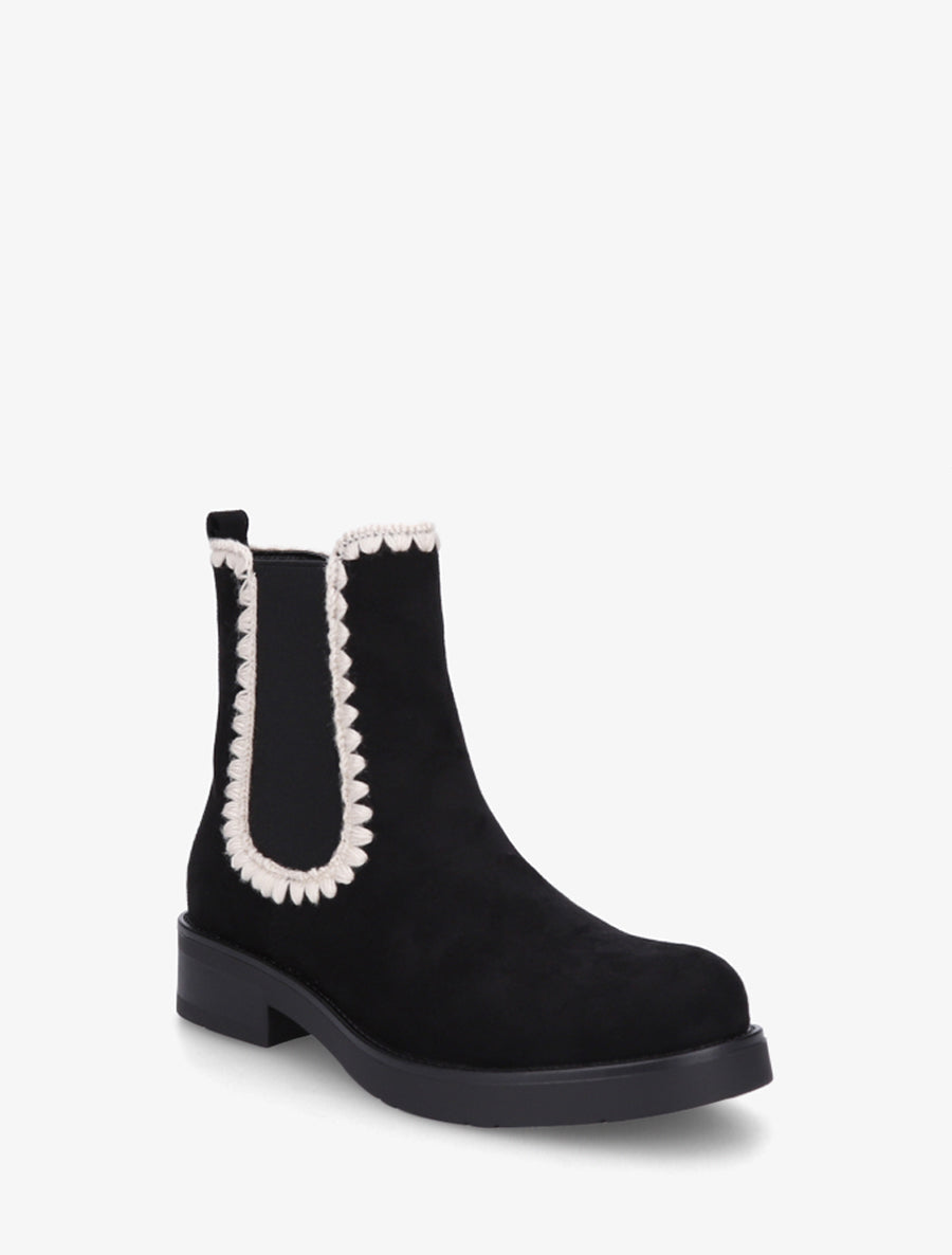Bottines suédine élastiquées à broderies - Noir - 2