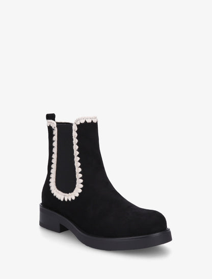 Bottines suédine élastiquées à broderies - Noir - 2