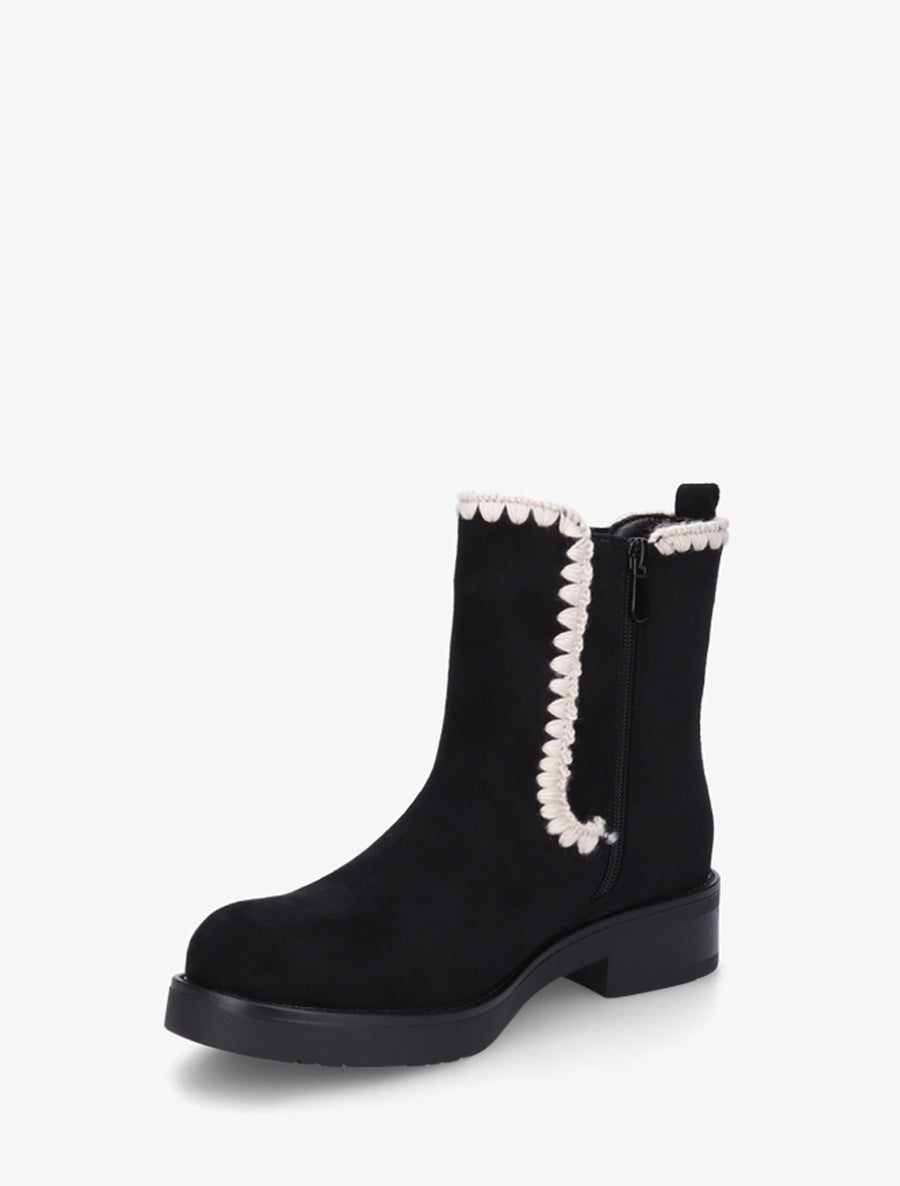 Bottines suédine élastiquées à broderies - Noir - 3