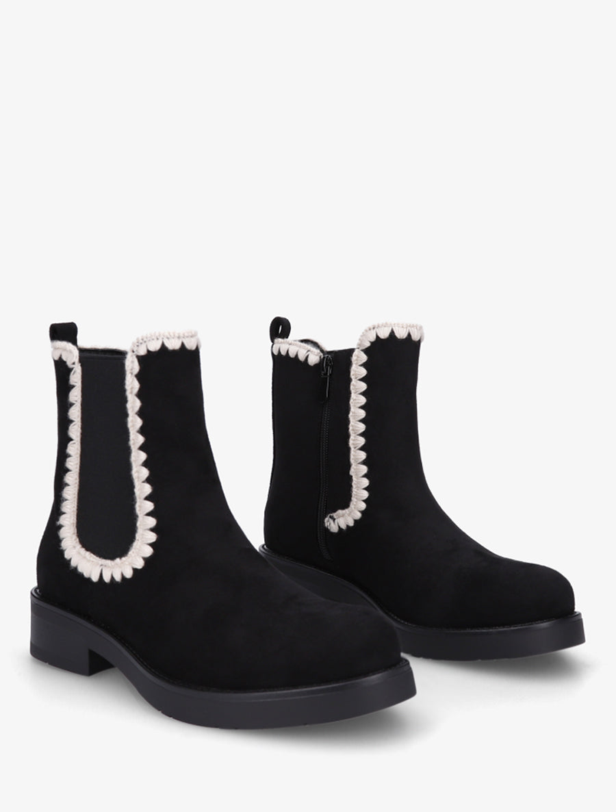 Bottines suédine élastiquées à broderies - Noir - 4