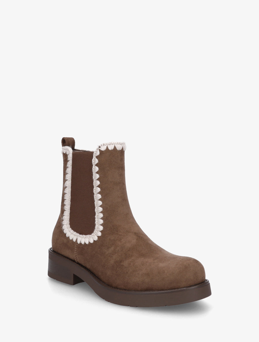 Bottines suédine élastiquées à broderies - Marron - 2