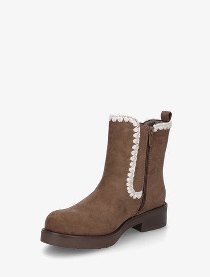 Bottines suédine élastiquées à broderies - Marron - 3