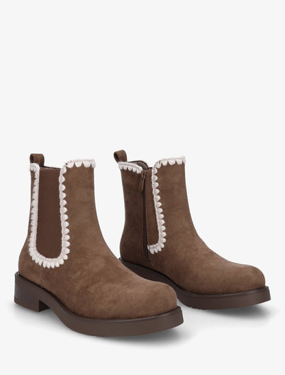 Bottines suédine élastiquées à broderies - Marron - 4