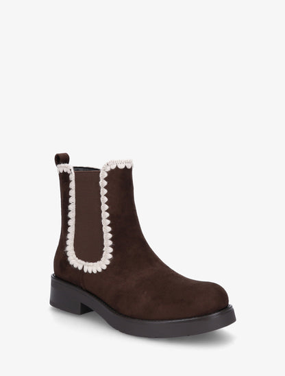 Bottines suédine élastiquées à broderies - Chocolat - 2