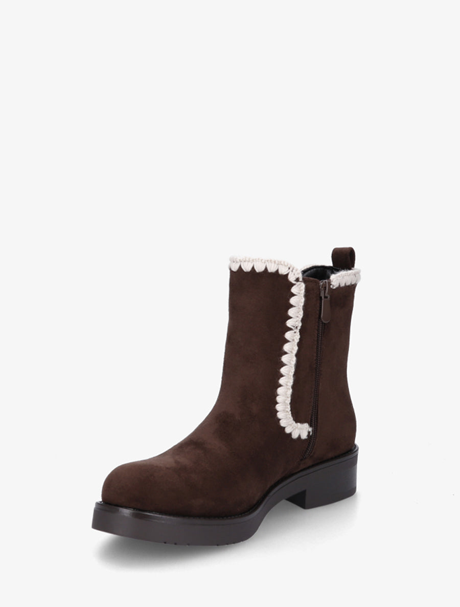 Bottines suédine élastiquées à broderies - Chocolat - 3