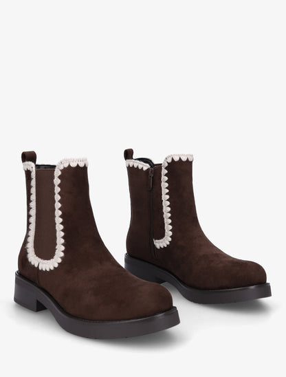 Bottines suédine élastiquées à broderies - Chocolat - 4