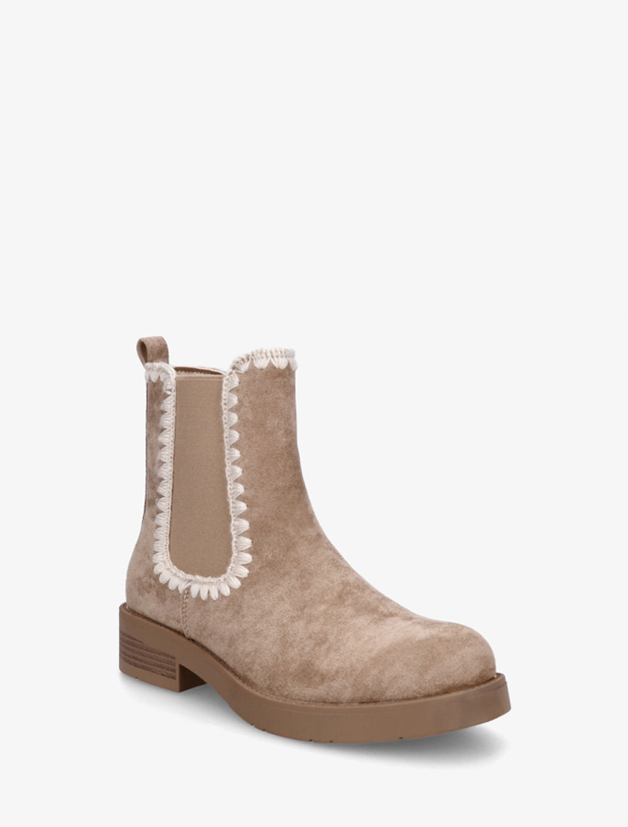 Bottines suédine élastiquées à broderies - Taupe - 2