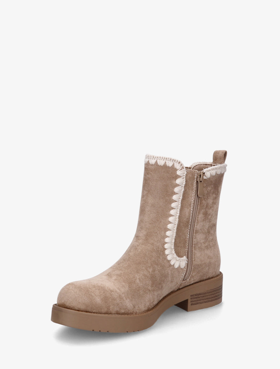 Bottines suédine élastiquées à broderies - Taupe - 3