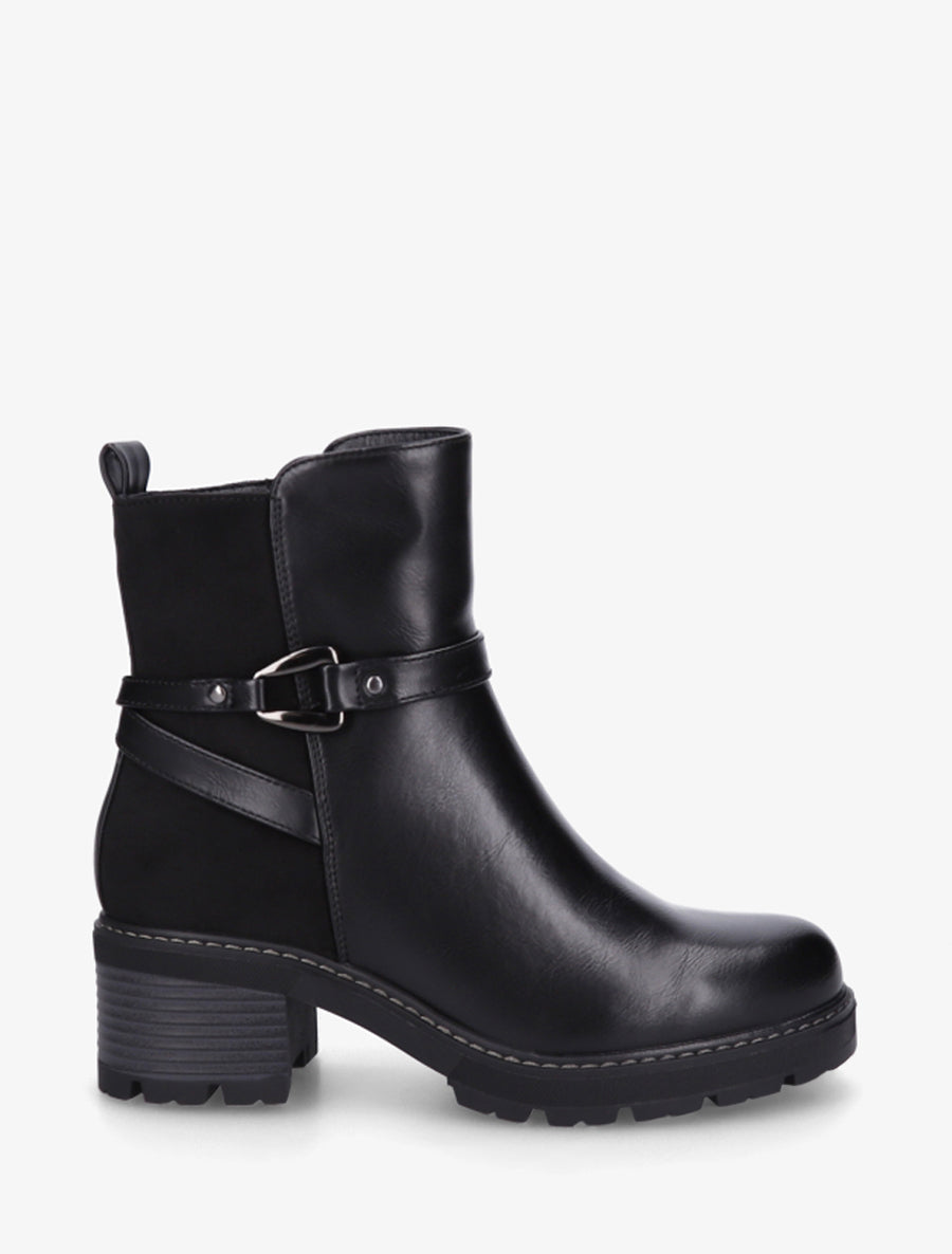 Bottines unies en simili et suédine - Noir - 1