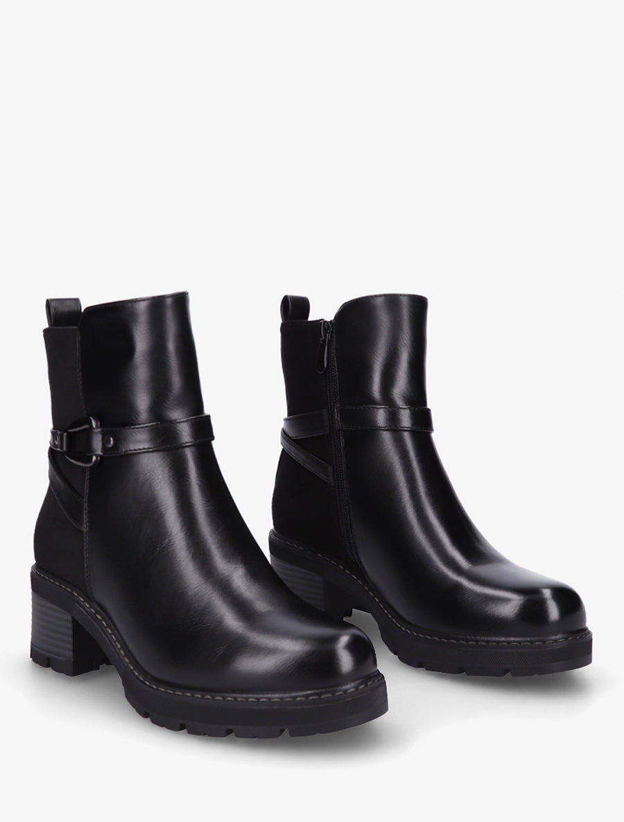 Bottines unies en simili et suédine - Noir - 4