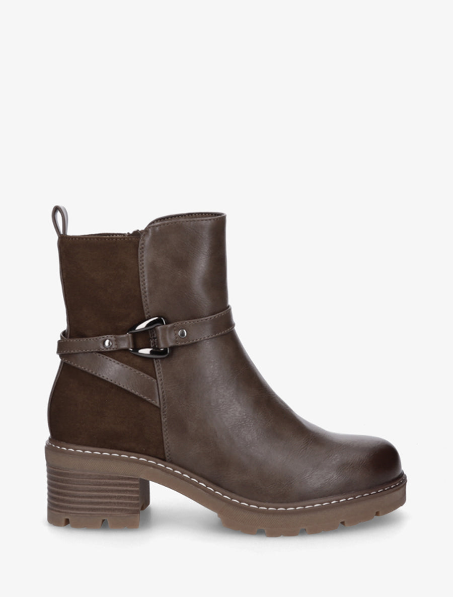 Bottines unies en simili et suédine - Taupe foncé - 1