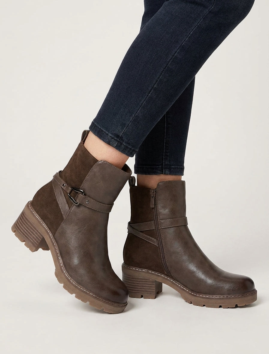 Bottines unies en simili et suédine - Taupe foncé