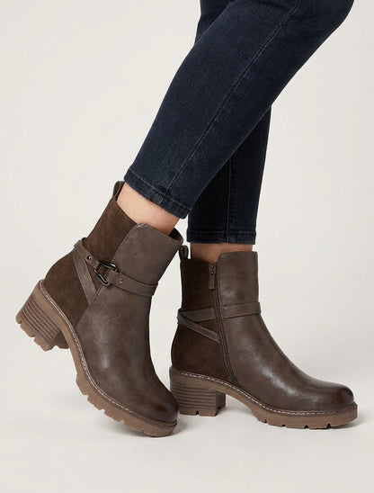Bottines unies en simili et suédine - Taupe foncé
