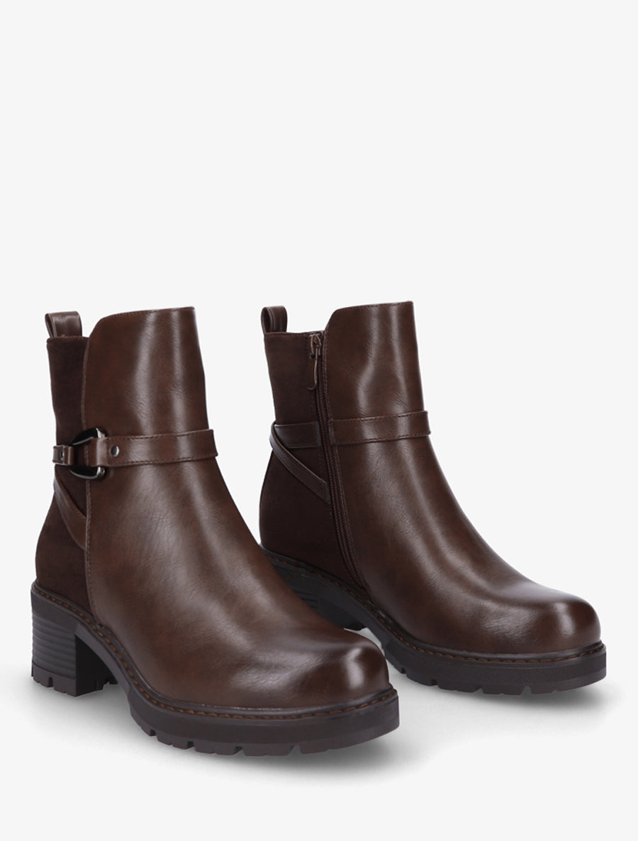 Bottines unies en simili et suédine - Marron - 4