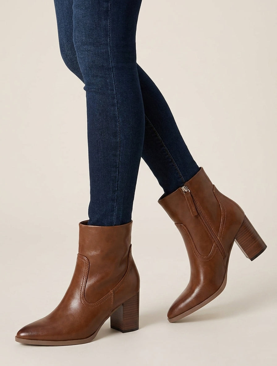 Bottines à talon en simili bouts pointus - Camel