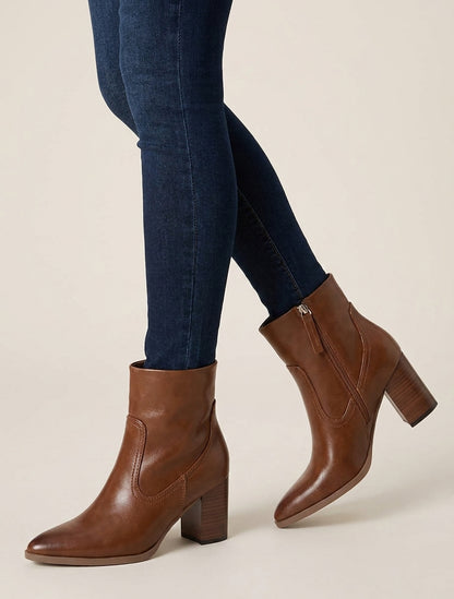 Bottines à talon en simili bouts pointus - Camel