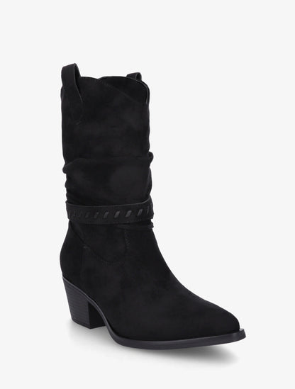 Bottines en suédine style santiags - Noir - 2